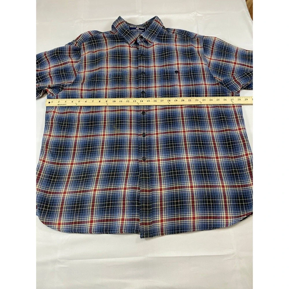 VTG Polo Sport Sportsman Ralph Lauren Blue Plaid Flannel Shirt  XXL Heavy Cotton